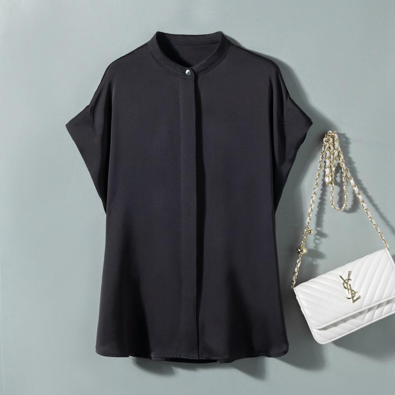 Women's 2025 Summer Short-Sleeve Mulberry Silk Stand Collar Shirt