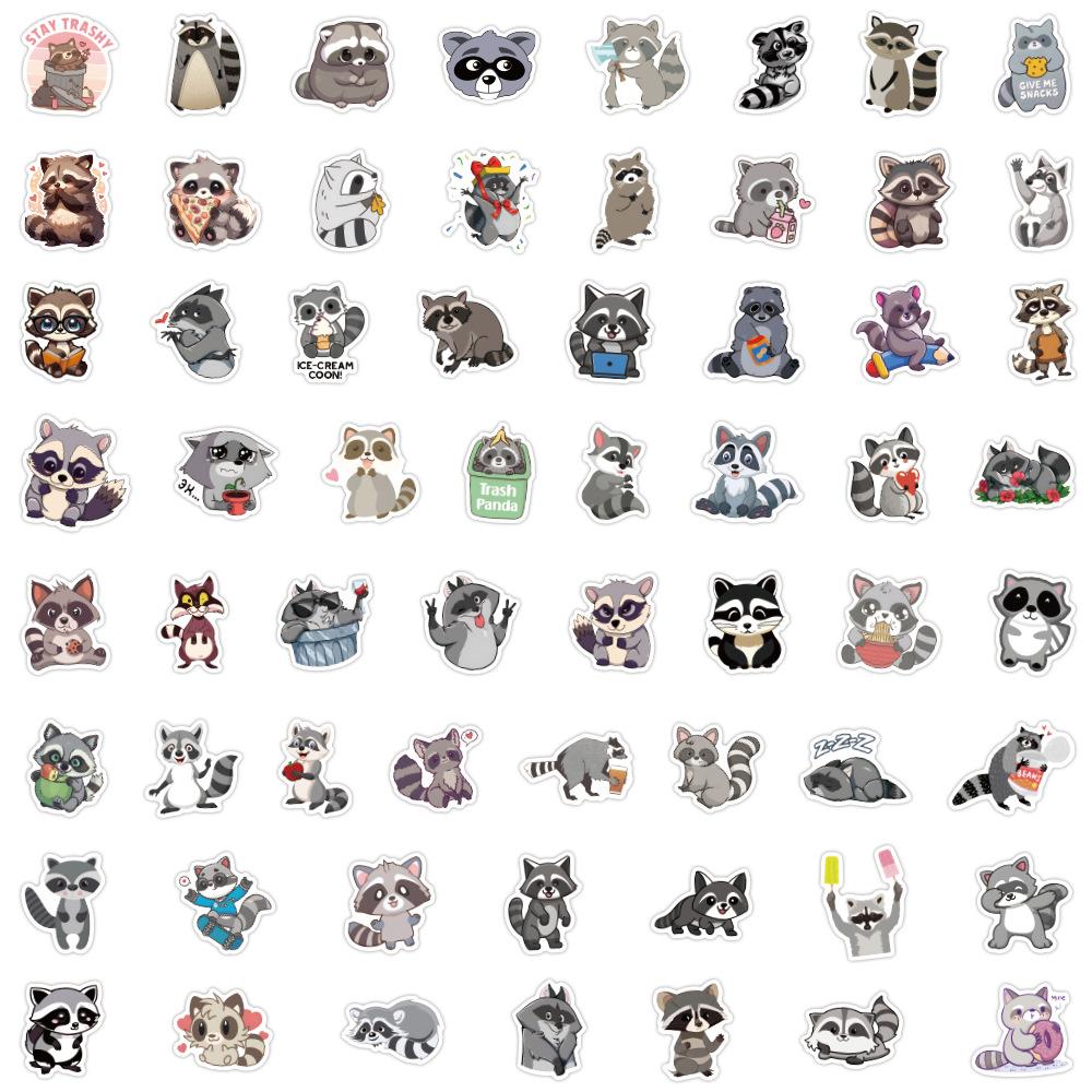 60 Pegatinas Graffiti de Animal Mapache Mapache Decorativas para Cuaderno Maleta Dibujos Animados