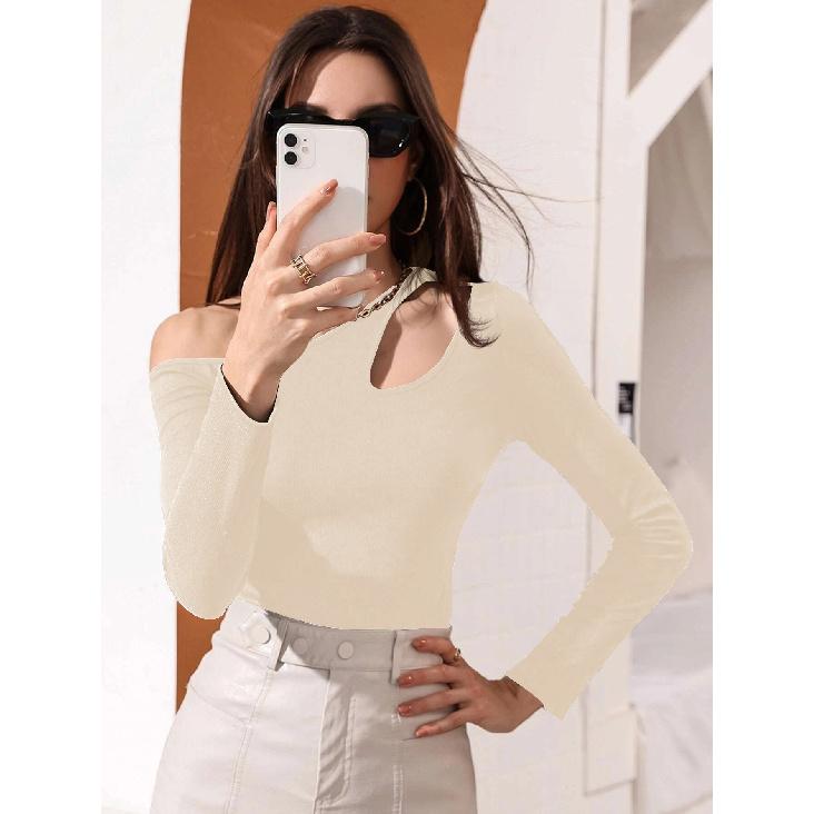 Autumn And Winter New Stock Sexy Hollow Waist Casual Long Sleeved Women'S T-Shirt Top