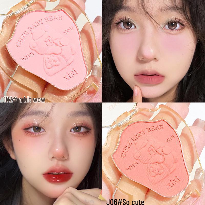 Makeup Xixi Working Bear Matte Blush: Mauve Peach for Natural Nude Makeup, Highlighting, and Contouring.