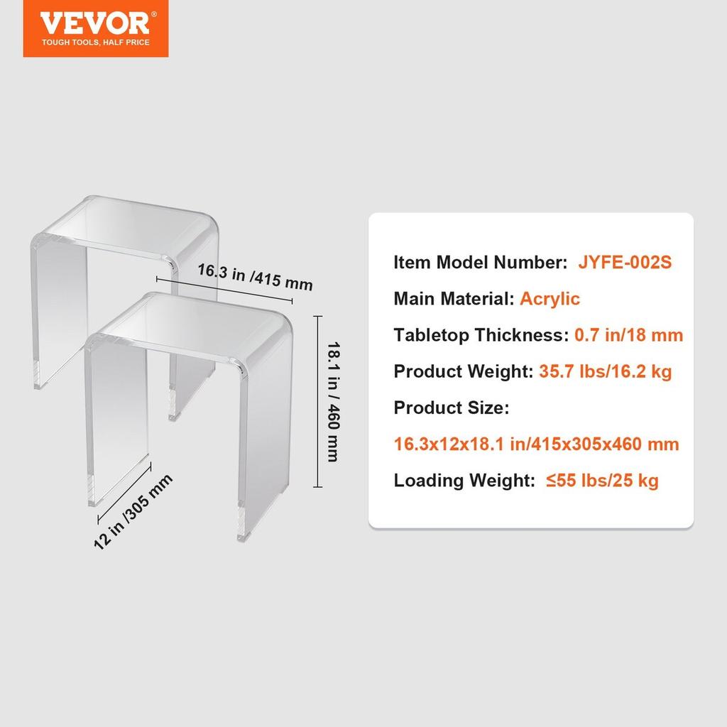 Acrylic End Table, 2 Pcs C-Shaped Lucite Side Tables, Clear Acrylic Side Table for Drink, Food, Snack Used In Living Room, Bedroom, and Study