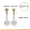 KODY PIERCING Labret Bioflex und Kopf aus 14 Karat GOLD, verziert mit einem 2 mm großen Zirkonia
