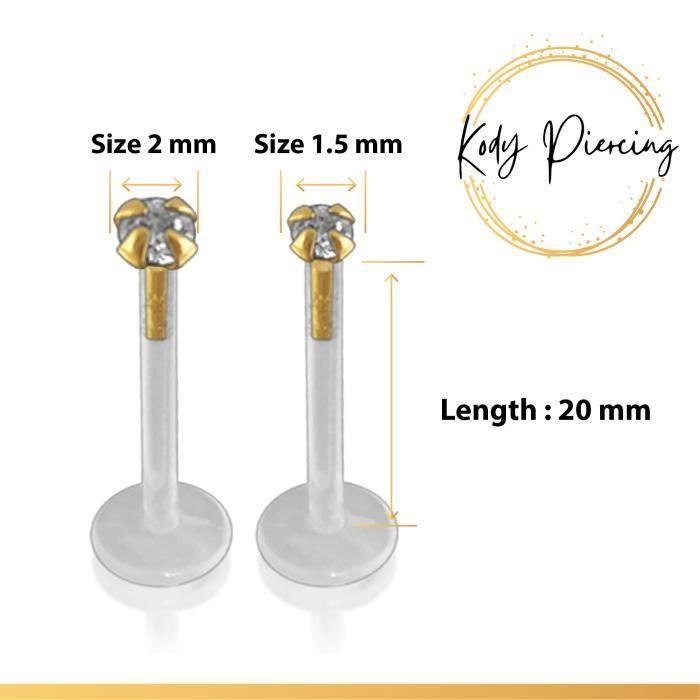 KODY PIERCING Labret Bioflex și cap în AUR de 14 carate Ornat cu un zircon de 2 mm