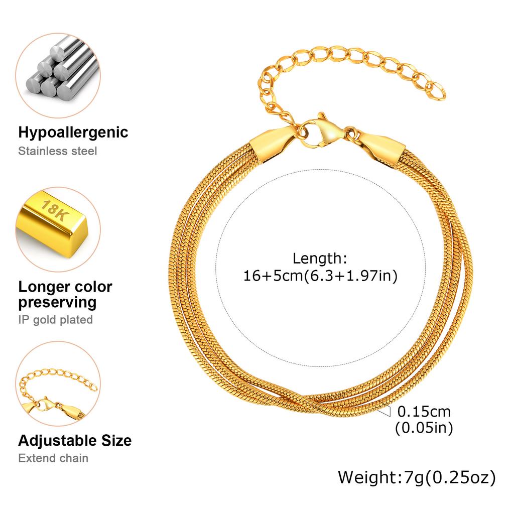 Multi-layer Stackable Beaded Chain Bracelet for Women Stainless Steel 18K Gold Plated Bracelet Hypoallergenic Waterproof Jewelry