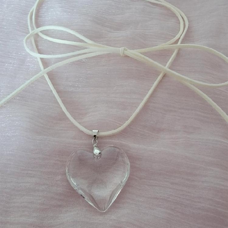 Unique Crystal Heart Necklace Fashion Sweet Cool Heart Clavicle Chain Lace Up