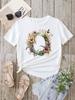 Custom Name Letter Combination Fashion Women T-shirt Floral Letter Font A B C D E F G Short Sleeve Tops White T-shirt
