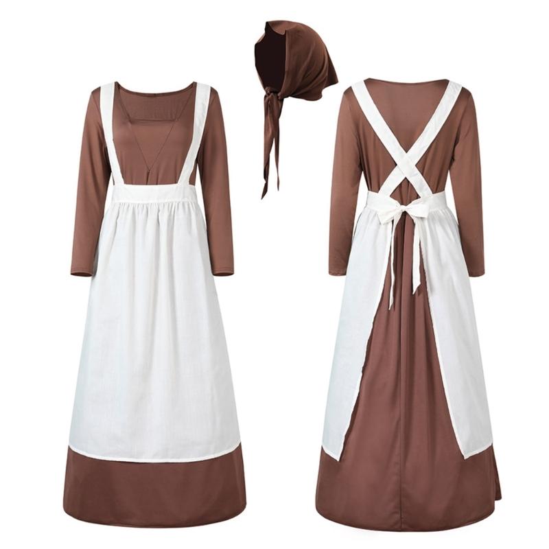 Halloween Maid Costume Set Includes French Maid Apron Maid Dress and Headscarf Set for Women, Kitchen Cooking Apron