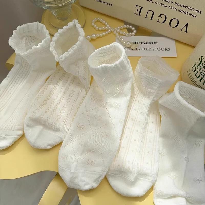 Women's Summer Breathable Cotton Lace Short Socks - 10 Pairs