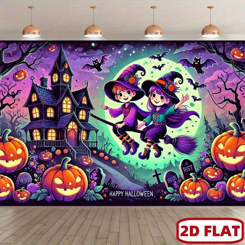 2D Plane, 1 Piece of Halloween Pumpkin Witch Photography Background Flag. Suitable for Party Background, Studio Props.zy