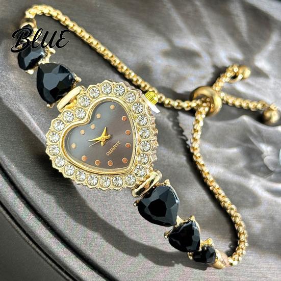 Classic Wristwatch for Ladies Women's Heart Shaped Bracelet Watch Rhinestone