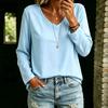 Women's Color V-Neck Long Sleeve T-Shirt Loose Fit Casual Top