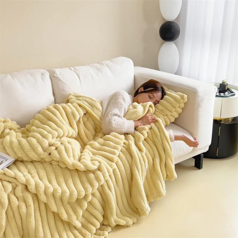 New Imitation Rabbit Plush Warm Blanket Set Or Only Blankets For Autumn Winter Soft Fluffy Warmth Lounger Sofa Throw Blankets