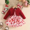 Toddler Girl Christmas Party Dress Set 3-Piece Velvet Cardigan with Headband for Holiday Photo Shoot Outfit