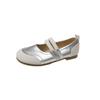 Casual Silver Mary Jane Shoes Female Commuter Single Shoes Autumn Hundred with A Word with Velcro Flat Shoes