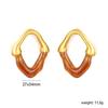 Light luxury design colored resin stud earrings Maillard style irregular hollow V-shaped earrings stainless steel gold-plated earrings