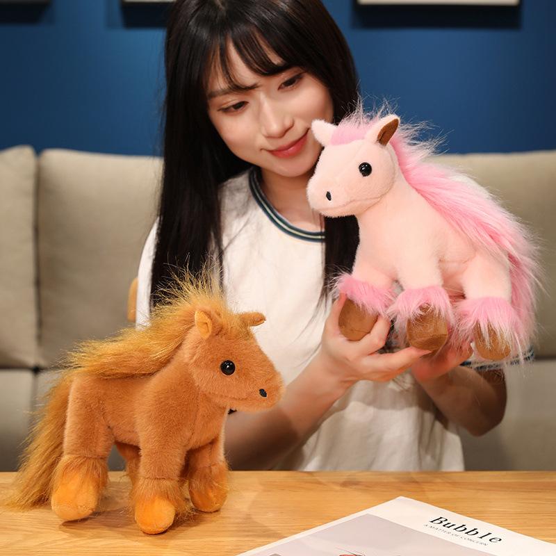 Simulation animal black pony doll plush toy small white horse zodiac horse doll children's doll