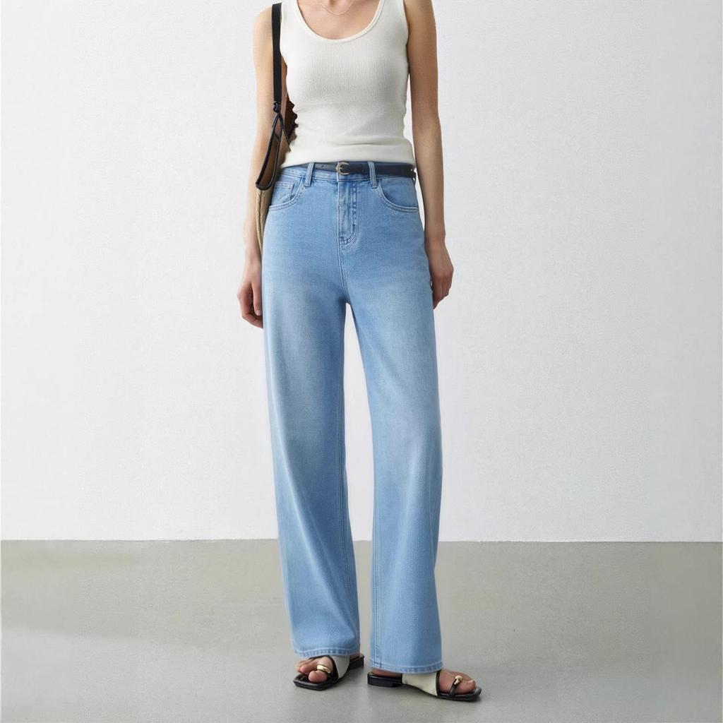 Dai Jia Er 2026 Light Blue Slimming Wide Leg Jeans – Stretch, Straight Leg, Versatile Fit