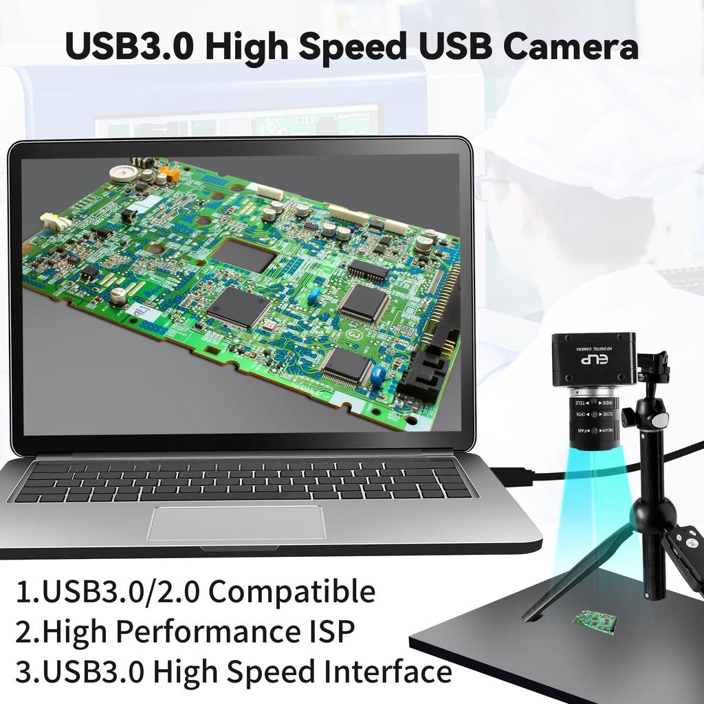 ELP 20MP Industrial 4K UHD 3840P 3x Manual Varifocal 30fps High Frame Rate Lightburn Compatible with Mac and Raspberry USB3.0 Camera, 3.6-10mm Lens,