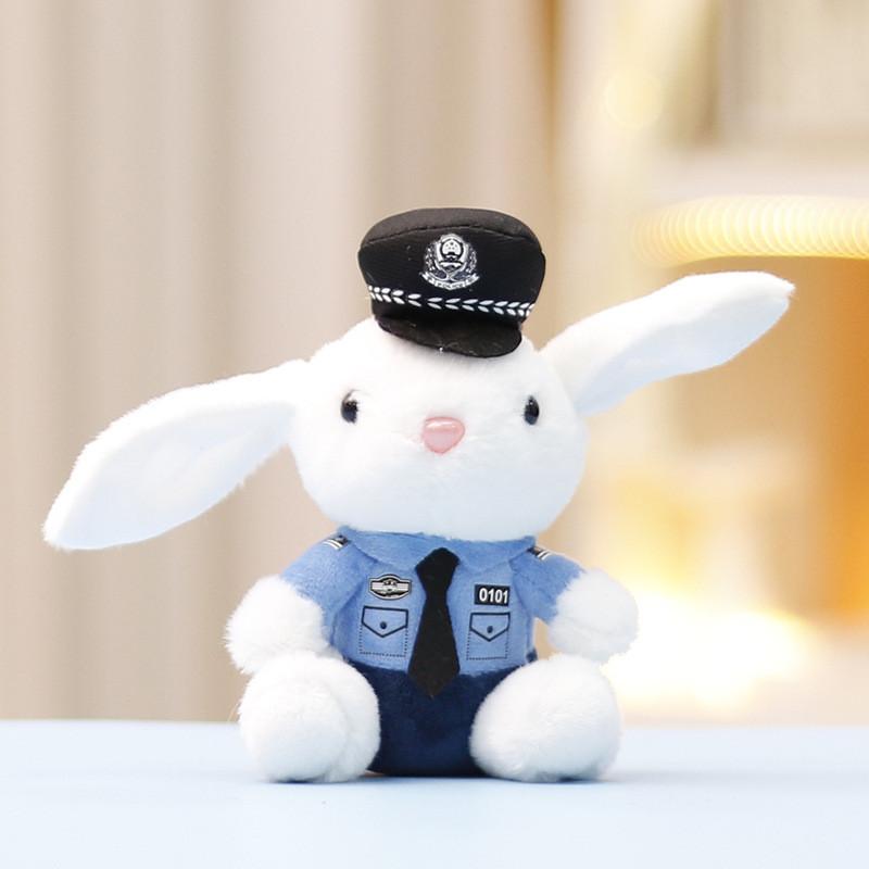 Whimsical Police And Firefighter Rabbit Plush Toy Keychain Ultra Cuddly Stuffed Doll