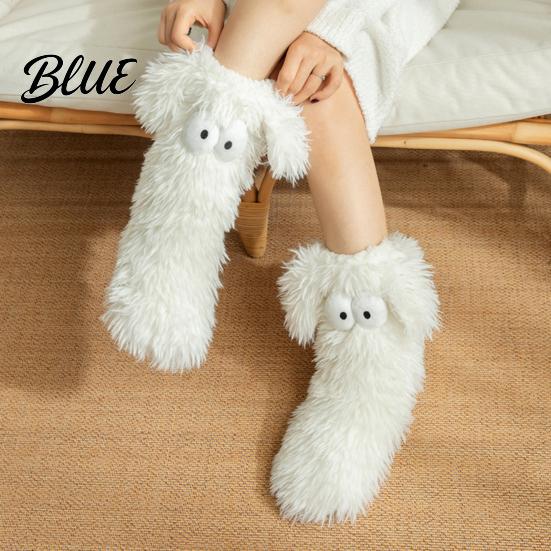 Soft Fuzzy Socks for Sleeping 2 Pairs Cute Big Eye Monster Plush Floor Socks Non-Slip Cozy Thermal House Indoor Slipper Women Warm Winter