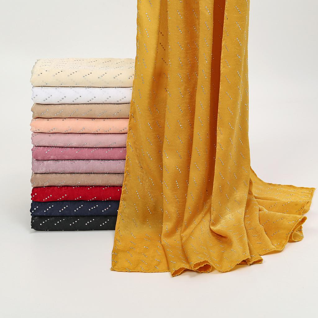 Rhinestone Velvet Satin Cotton Hijab Scarf Women Luxury Soft Plain Shawl For Women Muslim Hijabs Turban Femme Chic Ramadan