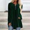 Women Velvet Shirt V-Neck Buttons Half Placket Long Sleeve Asymmetric Hem Pullover Tops Solid Color Mid-length