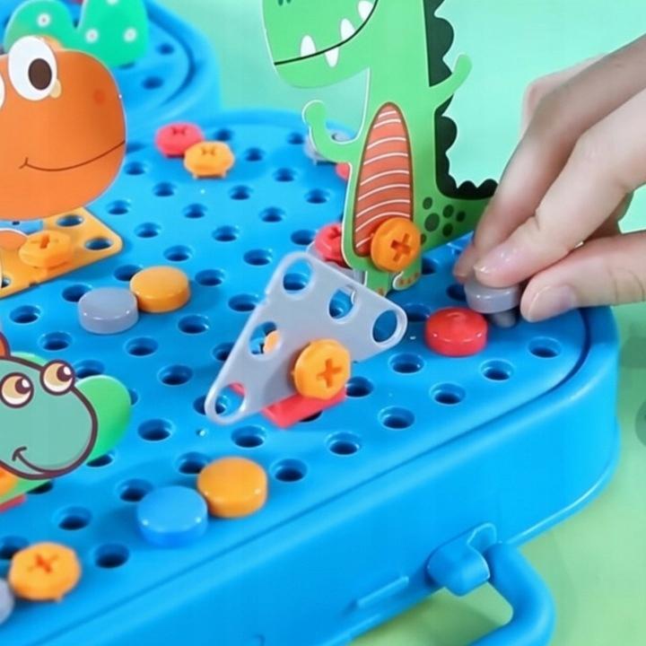 Klocki Konstrukcyjne Wesoły Dinozaur Ruchome Skręcane Walizka Zestaw 225 El