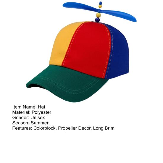 Summer Women Baseball Hat Colorful Rainbow Colorblock Propeller Decor Long Brim Camping Hiking Fishing Climbing Cap