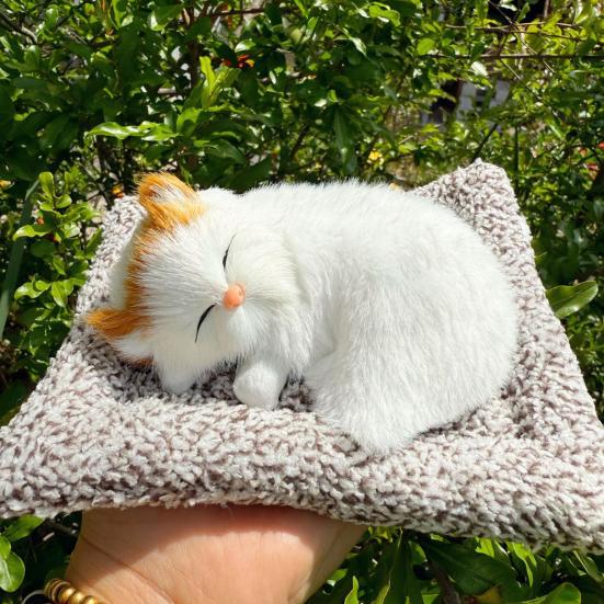 Sleeping Cat Plush Toy with Soft Faux Fur Bamboo Charcoal Bag Air Purifier Car Decor Realistic