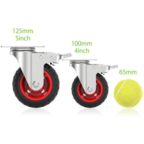 COOWOO 4-inch Caster Set of 4 with Brakes, Heavy-Duty, 450kg Load Capacity, 360-Degree Swivel, Quiet, Mute Series DIY Furniture Replacement Kit, 100mm