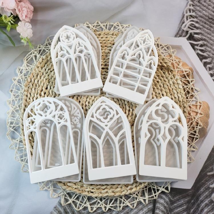5pcs Candlesticks Silicone Molds Gothic House Candle Holder Castings Molds