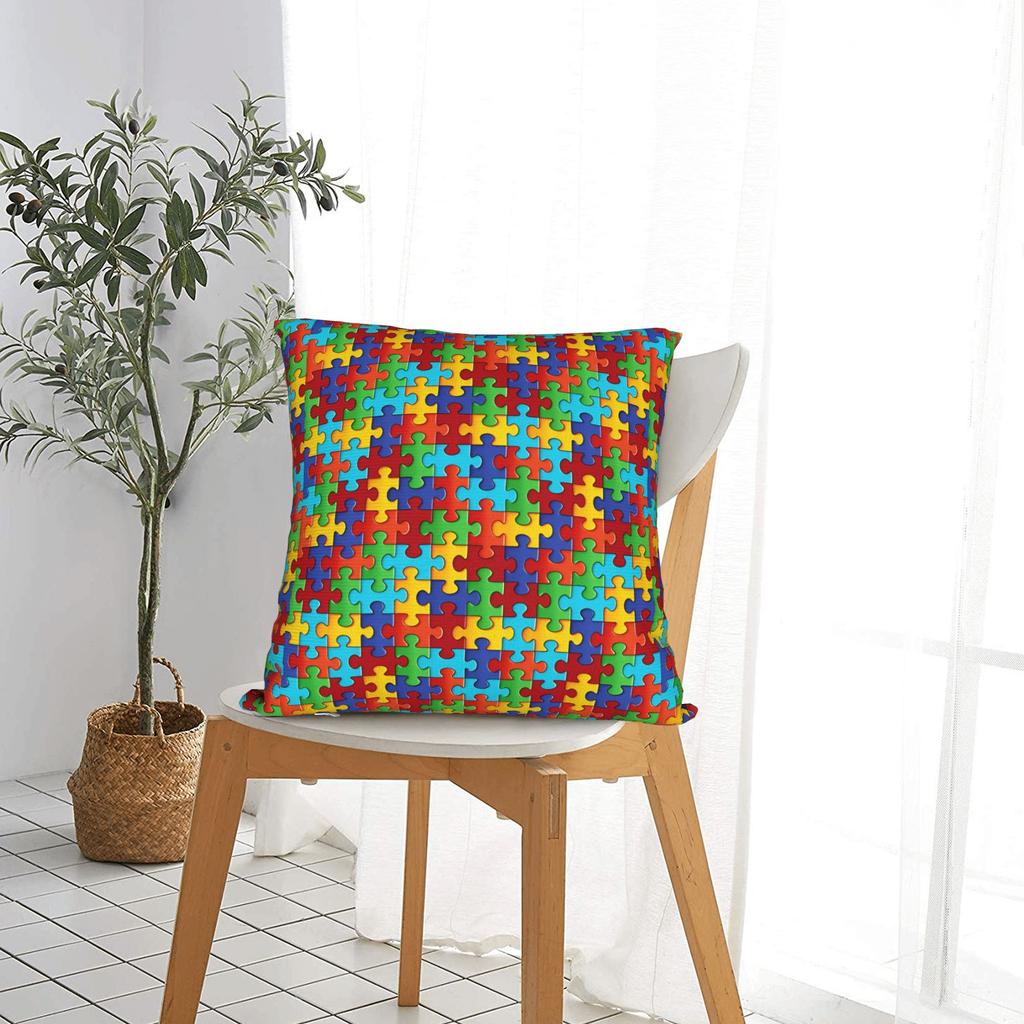 Vibrant Multi-Color Autism Puzzle Pillow Case Fashion Pillow Cover Soft Pillowcases For Wedding Party Home Decor