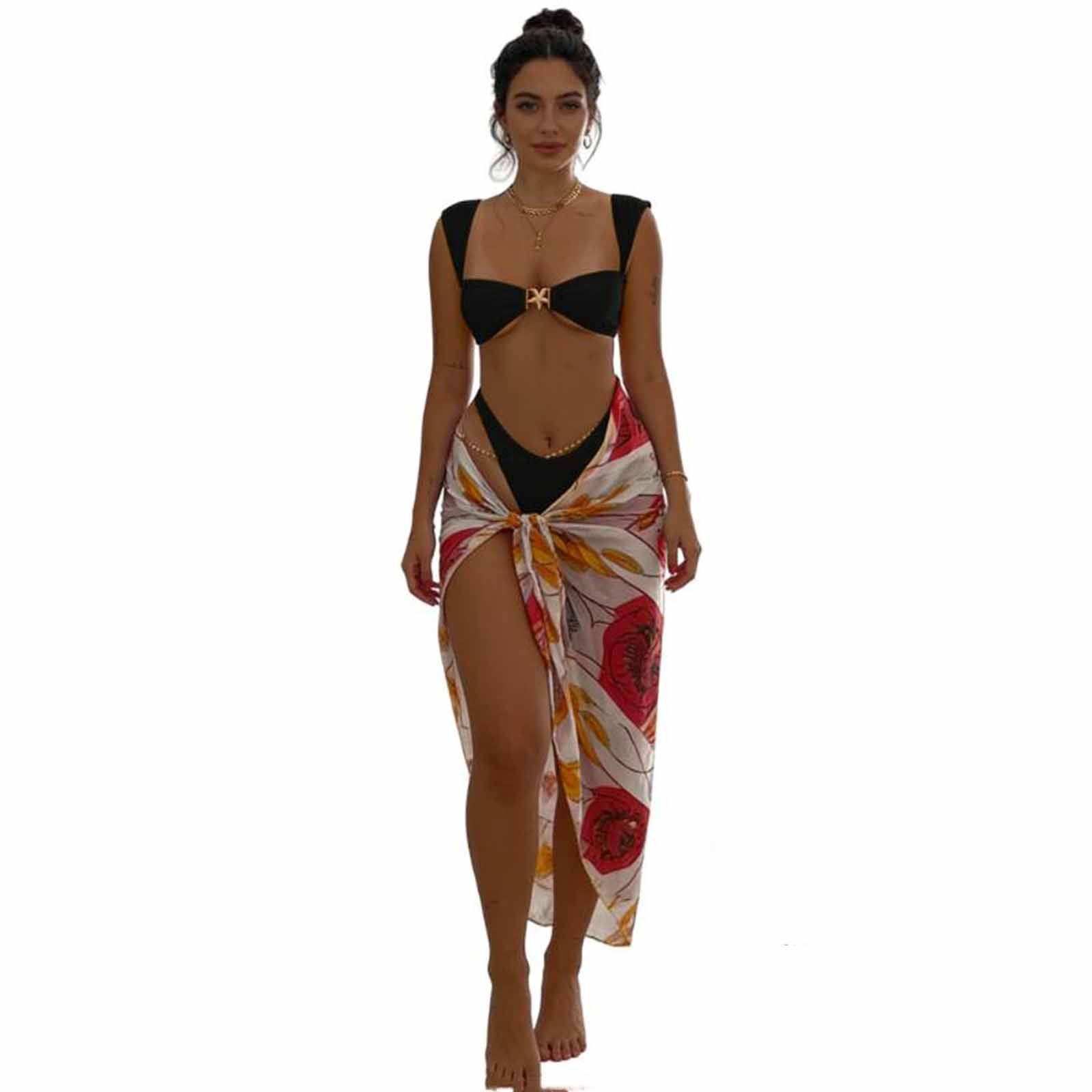 

Women High Cut Bikini Set Two Piece Swimsuit Wireless Bra Bathing Suit Swimwear for Beach Pool L