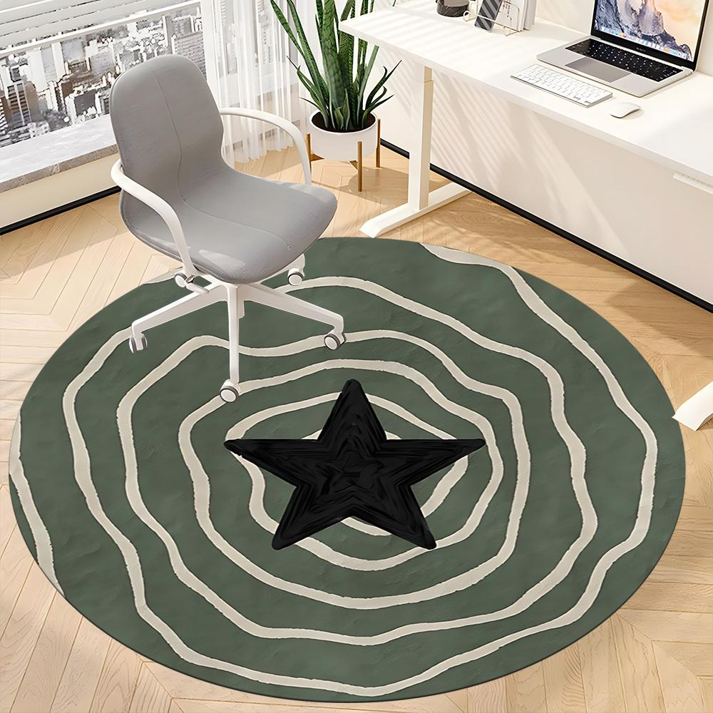 1pc Star Pattern Office Round Area Rug, Indoor Mat Suitable ForOffice, Under Office Chairs Bedroom Living Room Home Decor, Room Deco D008