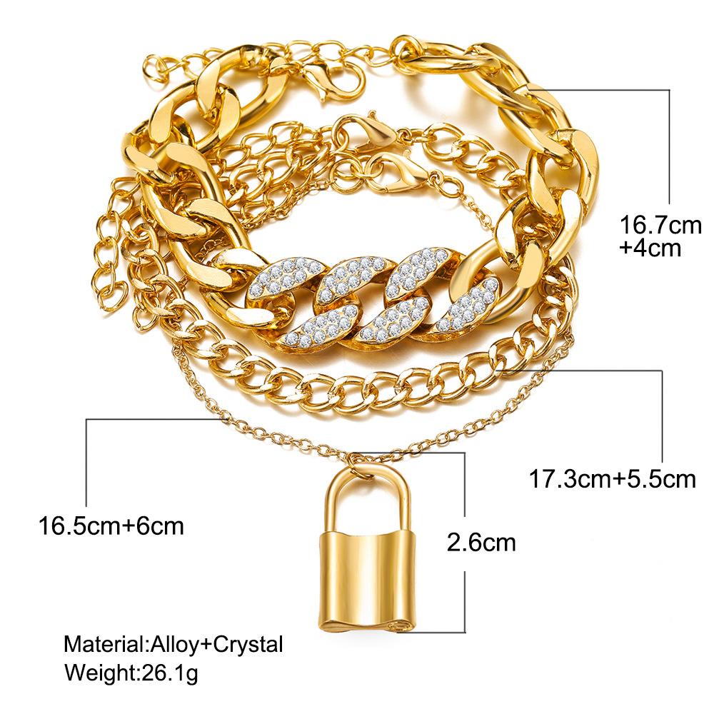 3Pcs/Set  Lock Pendant Anklet Set For Women Crystal Link Chain Ankle Bracelet On Leg Foot Girls Summer Beach Jewelry