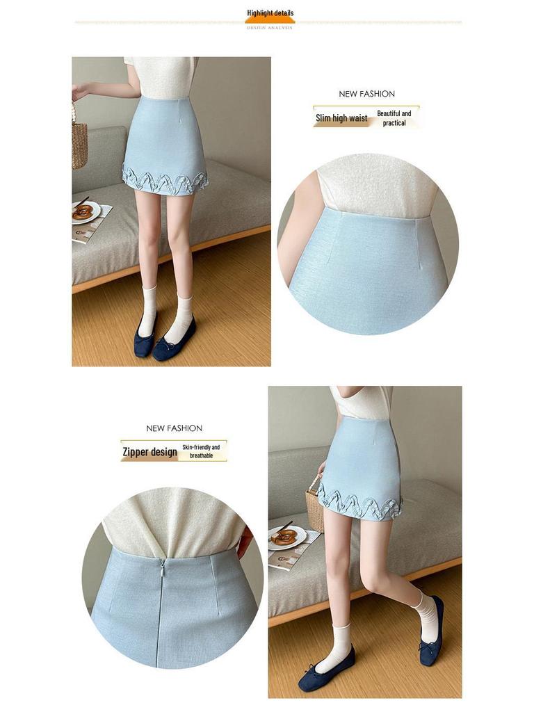 Women's Spring/Summer 2026 Stylish High-Waisted A-line Skirt with Ruffle Edge and Anti-Exposure Shorts