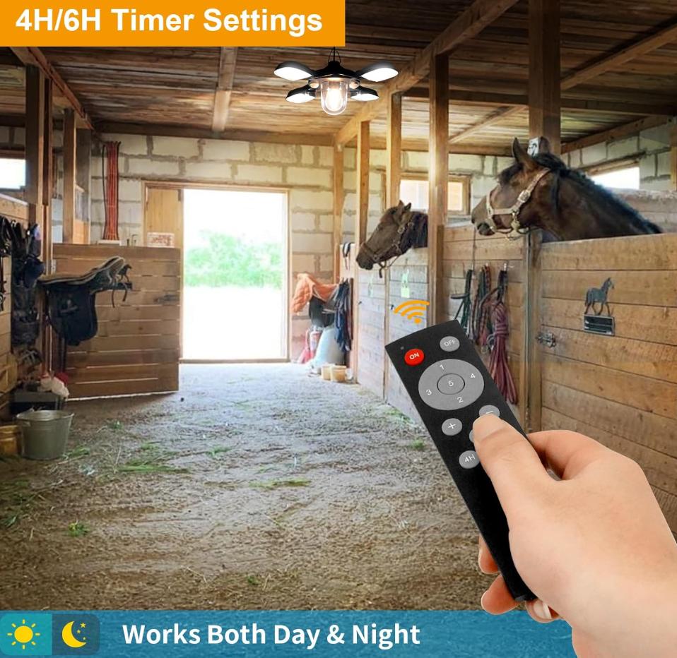 Luce Solare per Capanno Interno Esterno Lavoro Giorno e Notte Luce a Sospensione con 5 Modalità di Illuminazione e 2 Timer, con Telecomando per Capanno Gazebo Garage