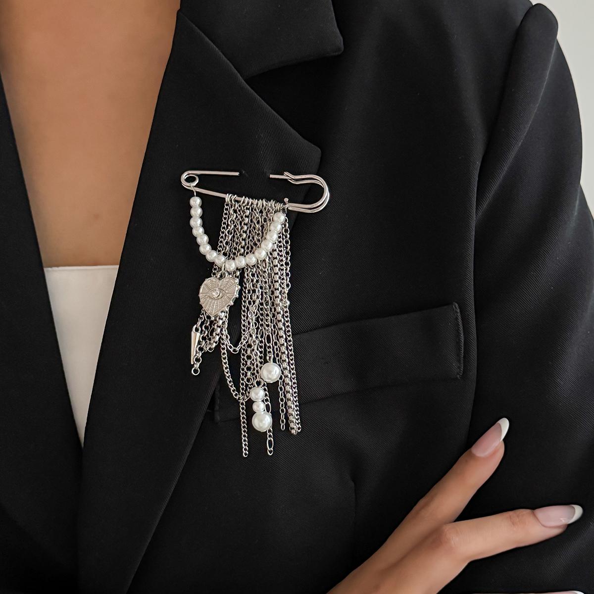 

Ingemark Boho Imitation Pearls Beads Brooches for Women Punk Metal Tassel Silver Color Suit Shirt Brooch 2026 New Jewelry Gifts