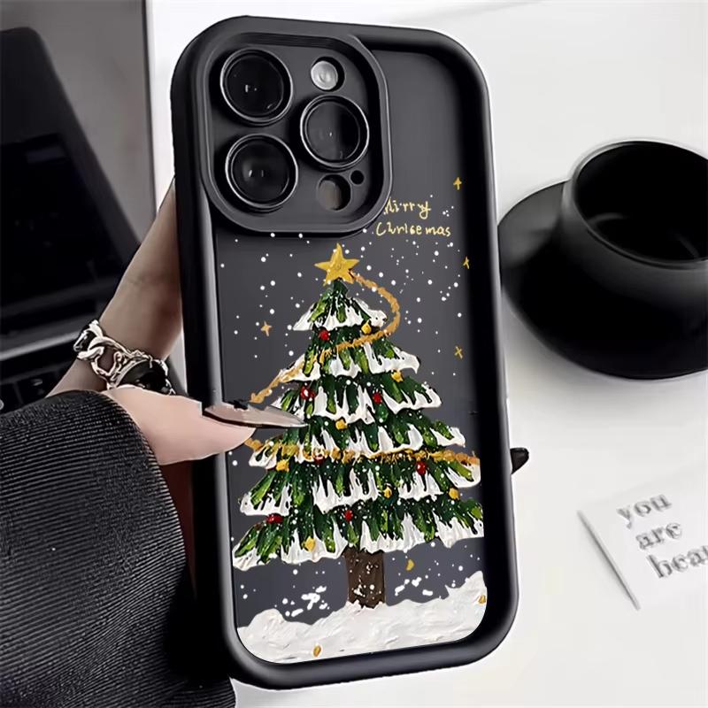 Merry Christmas Tree Silicone Phone Case For iPhone 17 16 15 14 13 12 11 Pro Max 17 Air 16E XS X XR 7 8 Plus Soft Silicone Cover
