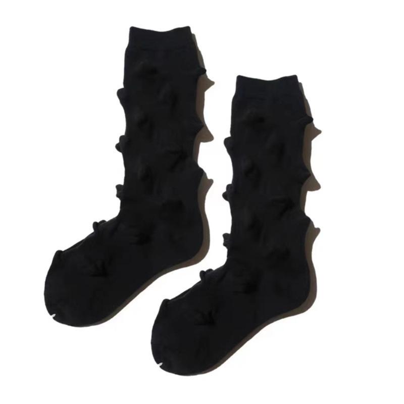 Womens Harajuku Cotton Crew Socks 3D Raised Point Cute Hedgehog Thorns Solid Color Skateboard Middle Tube Calf Socks
