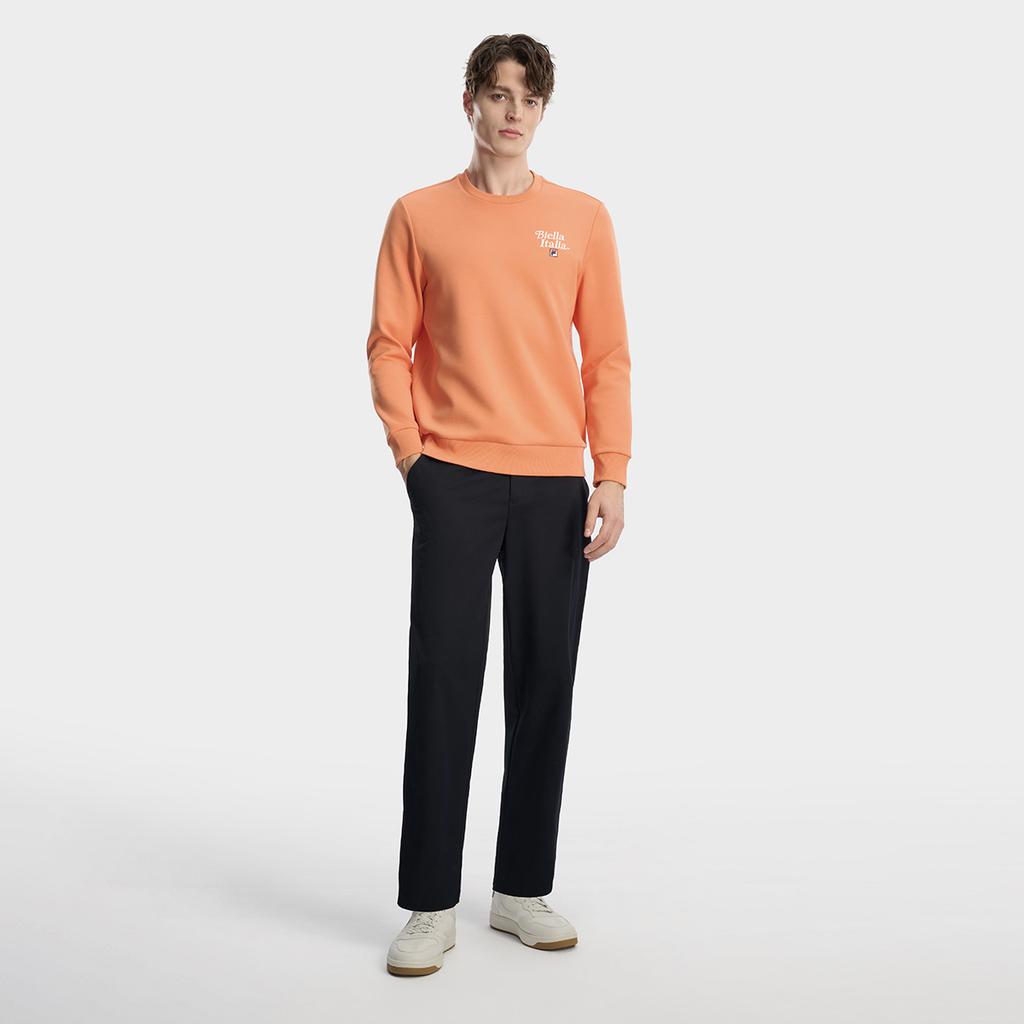 FILA Heritage Fashion Simple Classic Basic Casual Comfortable Versatile Knit Crewneck Sweatshirt Men sweatshirt Bright-Orange F11M618202FOR