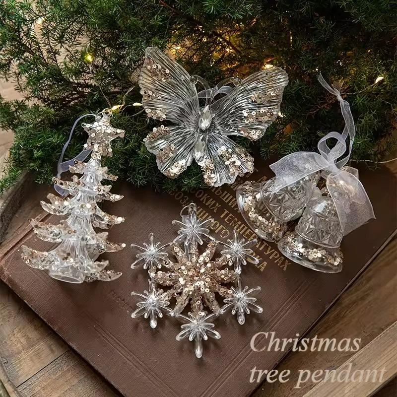 Christmas Transparent Acrylic Tree Hangings - Multi-Style Pendants for Family Party & Home Christmas Decoration