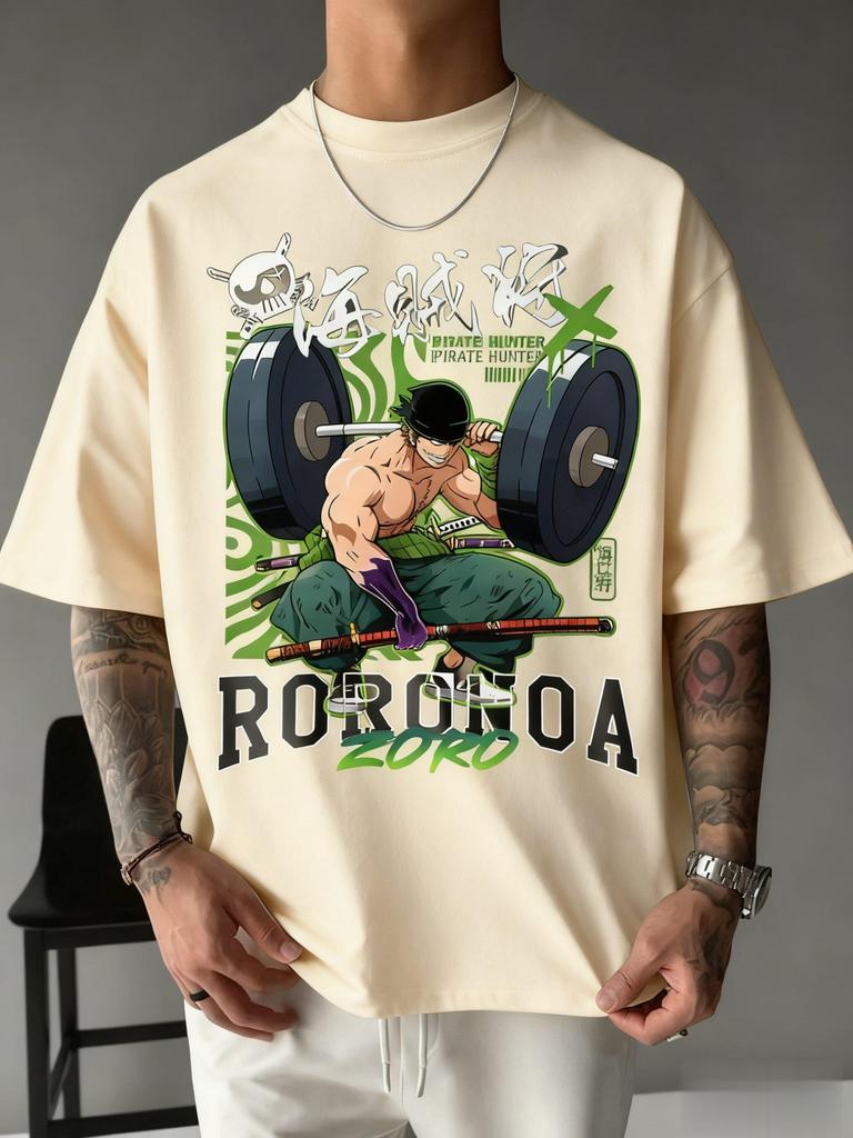 One Piece Zoro Anime Print T-Shirt Herren Damen Baumwolle Kurzarm Grafik-T-Shirt Sommer Mode Übergroß Lässig Fitnessstudio Oberteil Y2k Kleidung