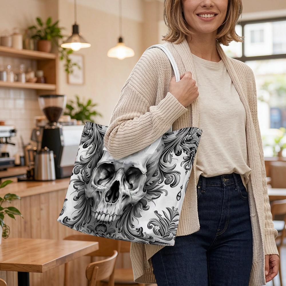 Gothic Skull Printed Tote Bag Casual Daily Shoulder Bag for Shopping Outings
