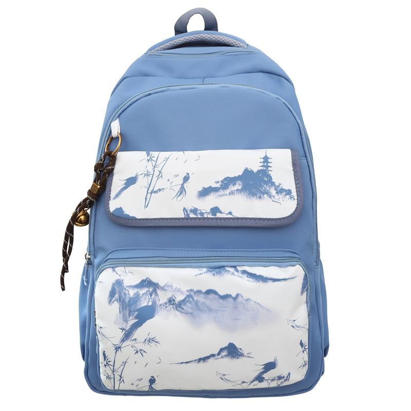 Рюкзак большой емкости с рисунком тушью, школьный рюкзак унисекс синий