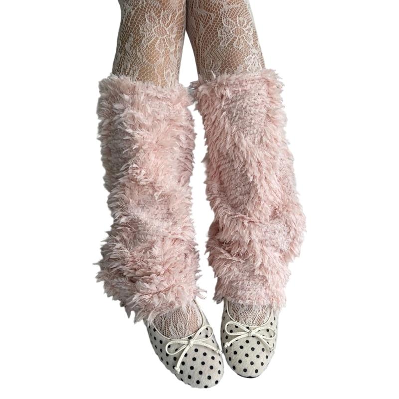 

Women Plush Furry Plush Leg Warmers Nonslip Elastic Top Stacked Style Fashion Accessory For Fall And Winter Outfits 1