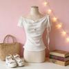 Girl Power Polka Dot Off Shoulder T Shirt With Print For Summer Casual Wear