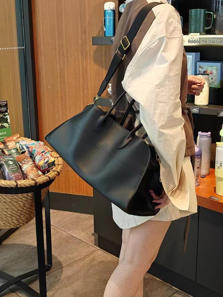 Genuine Leather Minimalist Large-Capacity Tote and Shoulder Bag