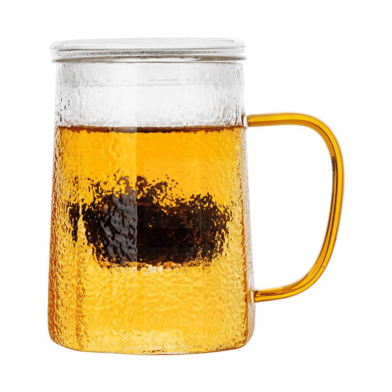 YaJi Hammered Glass Tea Infuser Cup with Amber Handle, 550ml