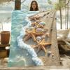 Coastal Beach Theme Flannel Blanket with Starfish Shell Wave Design Soft High-Definition Digital Print Cooling Blanket All-Seaso
